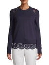 Valentino Lace Wool Blend Sweater In Indaco