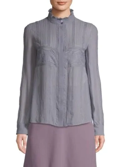 Valentino Sheer Button-down Shirt In Grey Blue