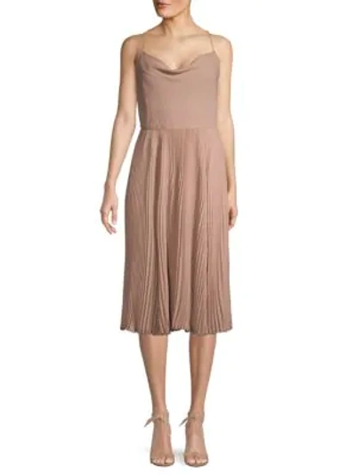 Valentino Pleated Skirt Silk Midi Dress In Skin