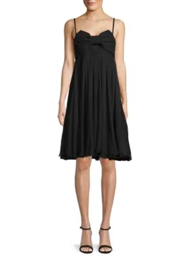 Valentino Bow Silk & Wool Blend A-line Dress In Nero