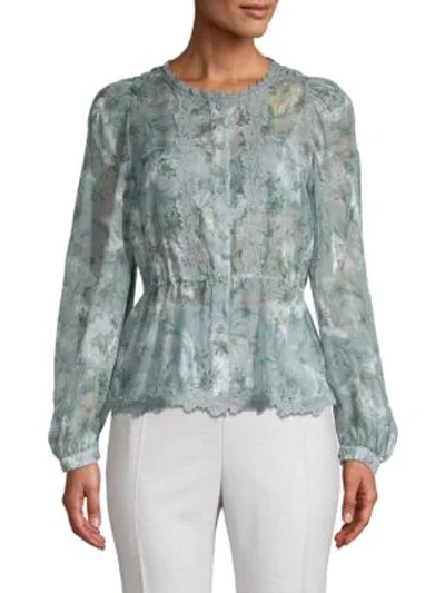 Allison New York Lace-trim Floral Top In Sage Green