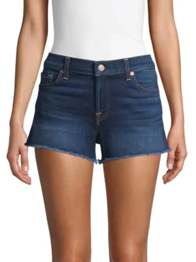 7 For All Mankind Frayed Denim Shorts In Blue