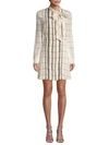 VALENTINO Windowpane Tie-Neck Silk Shirtdress