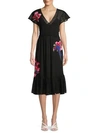 VALENTINO Floral Appliqué Pointelle Knit Dress