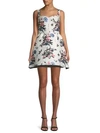 VALENTINO Floral Linen-Blend Mini Fit-&-Flare Dress