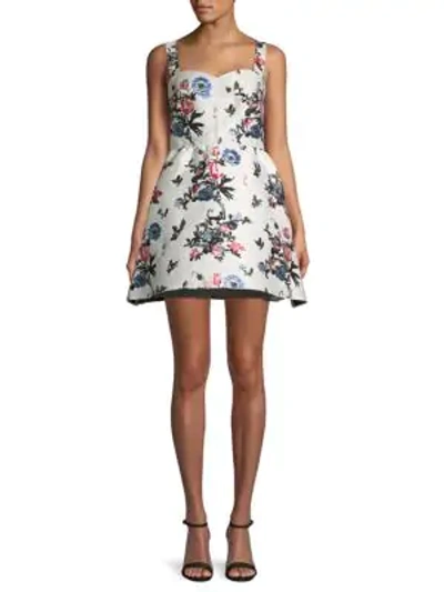 Valentino Floral Linen-blend Mini Fit-&-flare Dress In Avorio