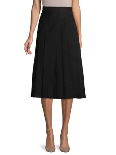 Valentino Pleated Wool A-line Skirt In Nero