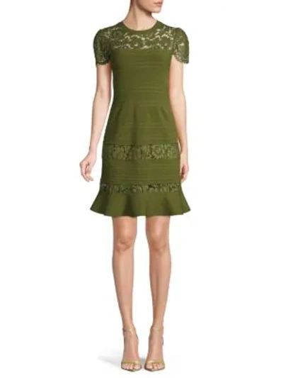 Valentino Lace-trimmed Mini Fit-&-flare Dress In Military