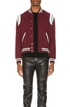 Saint Laurent Burgundy Wool Teddy Bomber Jacket In Bordeaux