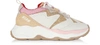 Msgm Attack White Suede And Tech Mesh Sneakers In Nude