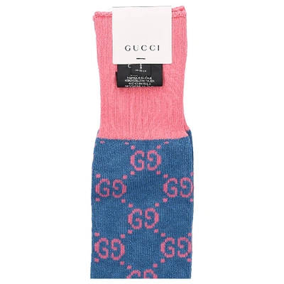 Gucci Damen Socken Socks Long G Baumwolle Logo Petrol Rosa In Petrol,pink