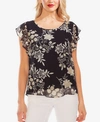 VINCE CAMUTO FLORAL-PRINTED FLUTTER-SLEEVE TOP