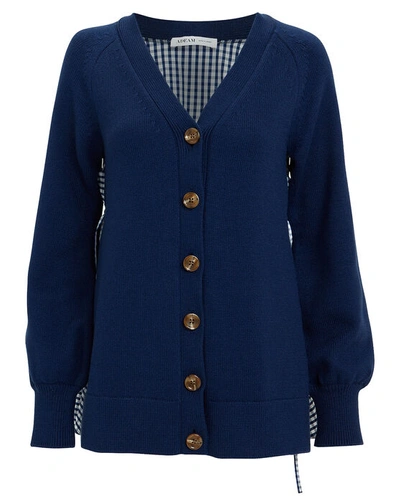 Adeam Ruched Parachute Gingham Cardigan In Navy