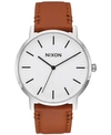Nixon Porter Round Leather Strap Watch, 40mm In White