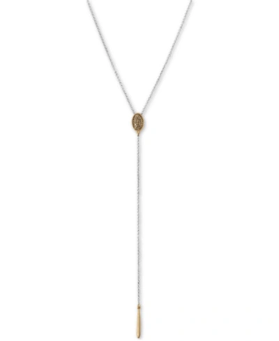 Lucky Brand Two-tone Pave Oval Disc Lariat Necklace, 18" + 2" Extender, Created For Macy's In Two Tone