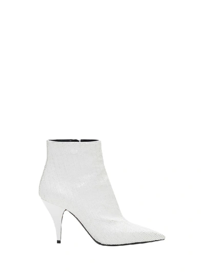 Casadei Delfina Heel Sequined Ankle Boots In Bianco