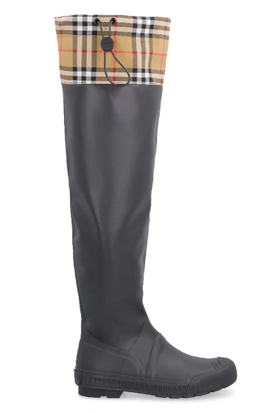 Burberry Rubber And Fabriv Rain Boots In Black