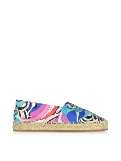 Emilio Pucci Multicolor Printed Canvas Espadrilles In Light Blue