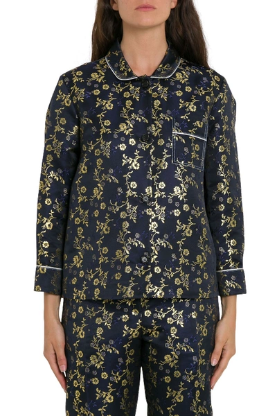 Marni Pyjama Shirt In Metallic Floral-jacquard In Blu