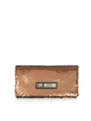 LOVE MOSCHINO ROSE GOLD SEQUINS CLUTCH W/ CHAIN STRAPS,10977258