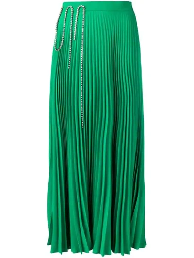Christopher Kane Squiggle Crystal-embellished Pleated Crepe De Chine Midi Skirt In Green