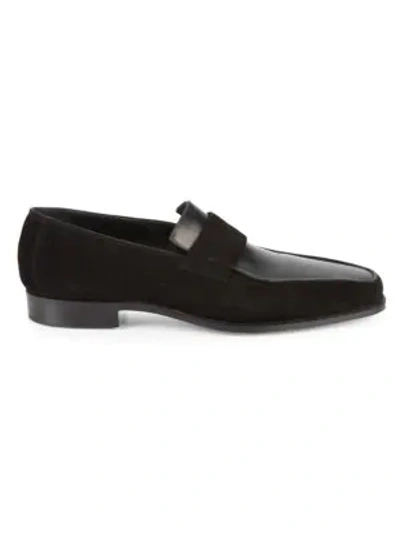Corthay Bel Air Leather & Suede Penny Loafers In Black