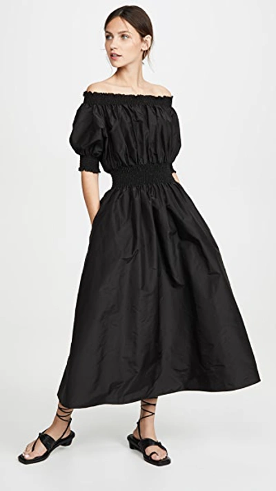 Adam Lippes Off-the-shoulder Smocked Silk Taffeta Dress In Black