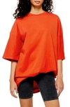 Topshop Nibbled Oversize Tee In Red