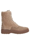 Tod's Ankle Boots In Suede And Sheepskin In Beige