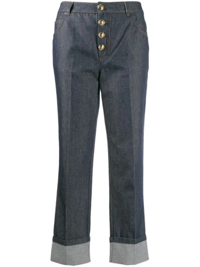 Escada Cropped Button Jeans In Blue