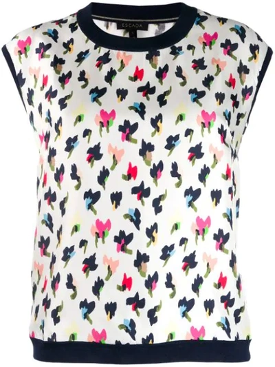 Escada Sleeveless Abstract Floral-print Knit-back Sweater In Multi