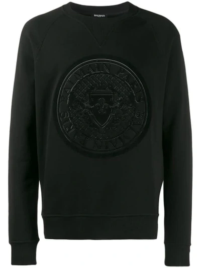 Balmain Flocked Coin Cotton Jersey Sweatshirt In Black