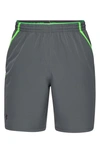 Under Armour Qualifier Technical Athletic Shorts In Pitch Grey/ Jet Grey