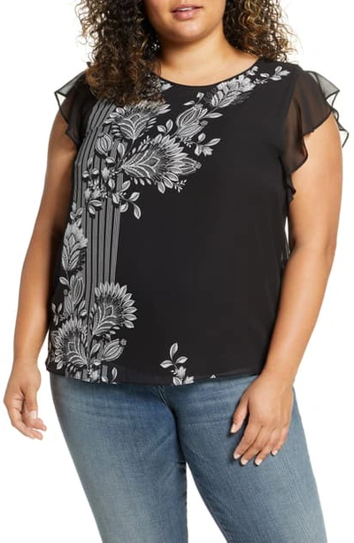 Vince Camuto Ornate Melody Chiffon Top In Rich Black