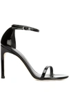 Stuart Weitzman Nudistsong Patent Ankle-wrap High-heel Sandals In Black Calf Leather