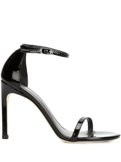 Stuart Weitzman Nudistsong Patent Ankle-wrap High-heel Sandals In Black