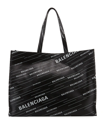 Balenciaga Men's Market Shopper Logo Tote Bag In Black/white