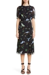 ALTUZARRA FLORAL PRINT BELTED CHIFFON MIDI DRESS,319-308 1028