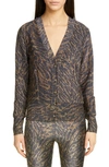 GANNI TIGER PRINT METALLIC JERSEY CARDIGAN,T2309