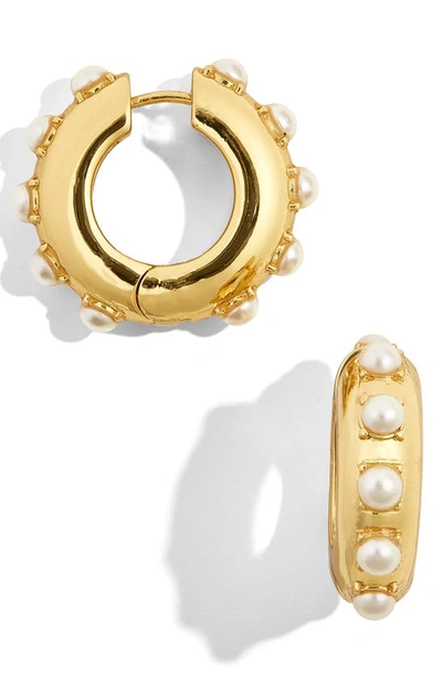 Baublebar Claire Imitation Pearl Huggie Earrings In White/gold