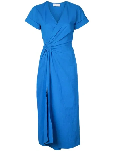 A.l.c Edie V-neck Short-sleeve Ruched Dress W/ Slit, Blue In Cobalt Blue