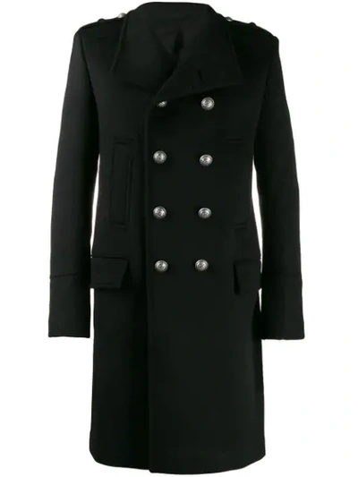 Balmain Double-breasted Mid-length Coat In Black