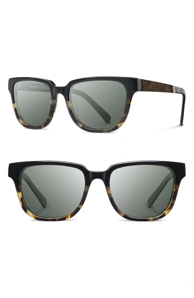 Shwood 'prescott' 52mm Acetate & Wood Sunglasses In Black Olive/ Elm/ Grey