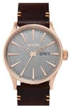 NIXON THE SENTRY LEATHER STRAP WATCH, 42MM,A1052001