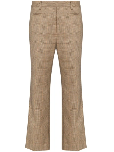 R13 Cropped Leopard Print Voile-trimmed Checked Wool Straight-leg Pants In Brown