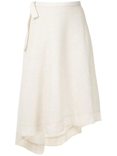 Framed Bouclé Midi Skirt In White