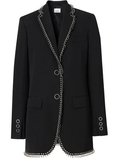Burberry Ring-embellished Single-breasted Wool Blazer In Black
