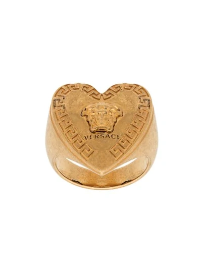 Versace Heart-shape Medusa Motif Ring In Gold