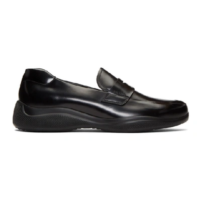 Prada Spazzolato Rois Leather Penny Loafers In Black