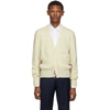 THOM BROWNE THOM BROWNE OFF-WHITE WOOL STRIPE RELAXED FIT V-NECK CARDIGAN